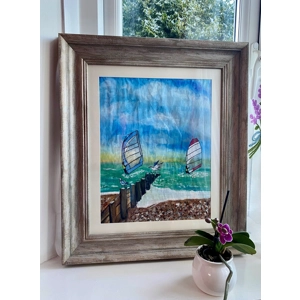 Before sunset, Hayling Island | Acrylic on rice paper