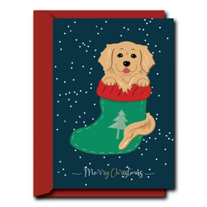 Golden Retriever in the Stocking | Christmas Card