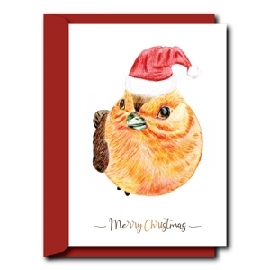 Hand drawn print Christmas card- Robin | Christmas Card