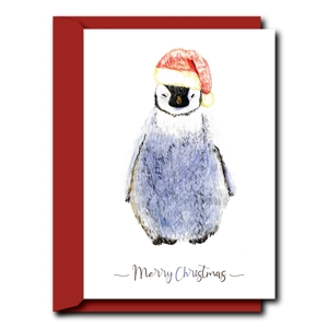 Hand drawn print Christmas card- Penguin | Christmas Card
