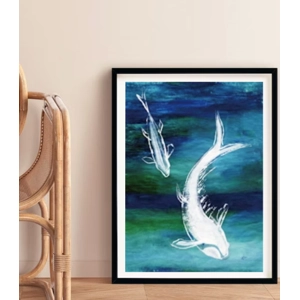 White Koi Fish Art Print | Acrylic on rice paper