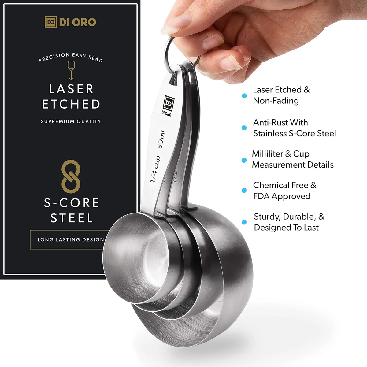 Ely Wholesale DI ORO Stainless Steel Measuring Cups Set