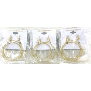 2 Sets Of 3 Pairs Of 24KT Gold Overlay Studs & Hoop Earrings