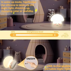 16 Colors Mushroom Night Light Remote Control – Dimmable – Rechargeable