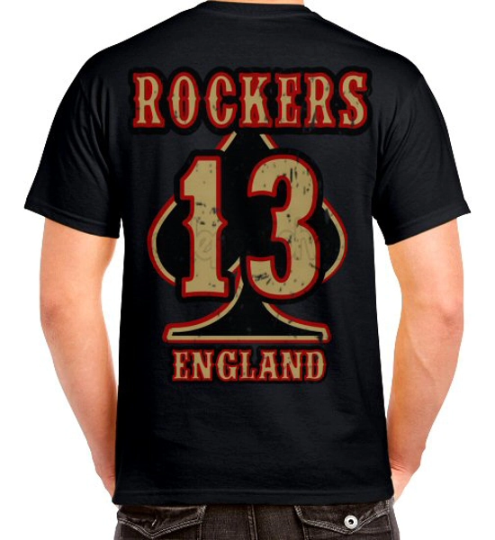 Rockers England BIG 13 Back Print T Shirt - Free Uk P&P
