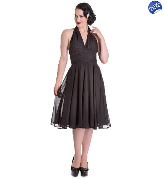 Black "Monroe" Halter Neck Swing Dress - UK P&P Included