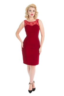 Red Velvet & Lace Wiggle Dress. UK P&P Inc