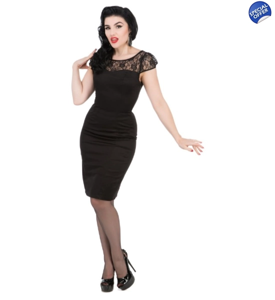 Hearts and Roses black lace wiggle dress. UK p&P i cluded