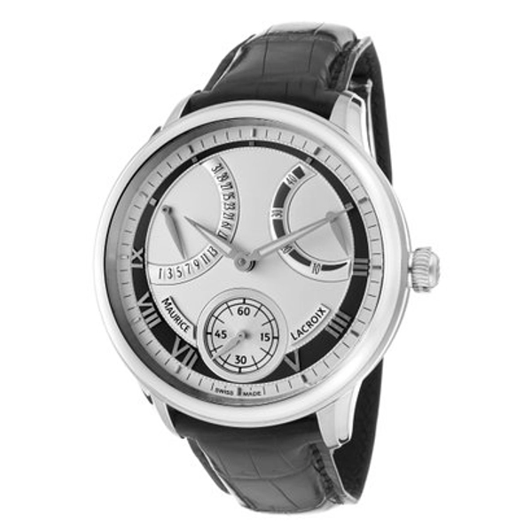 Men's Masterpiece Retrograde Silver Dial Black Genuine Alligator