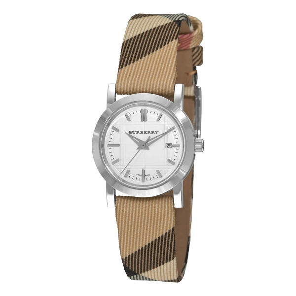 Burberry BU1387 Checked Strap White Dial Women's Watch Pre Owned