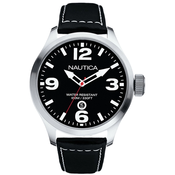 Nautica A12561G Black Dial Black Leather Mens Watch