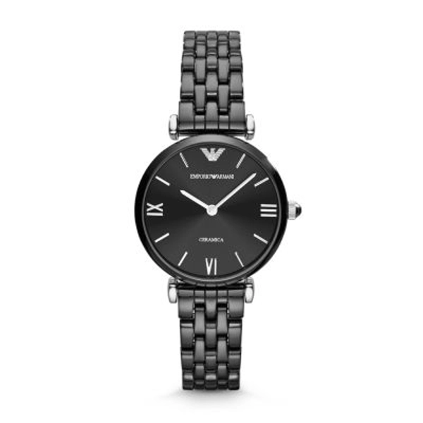 Armani Women's Retro AR1487 Black Ceramic Watch with Silver Dial