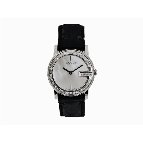 Gucci YA101509 Womens Pearl Black Leather Petite Watch