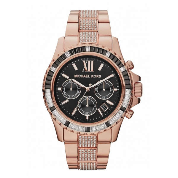 Michael Kors Everest Black Dial Rose Gold-tone Ladies Watch