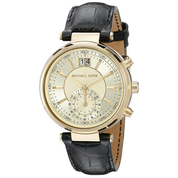 Michael Kors MK2433 Gold Dial Leather Strap Watch