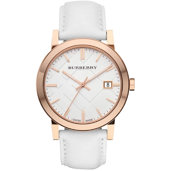 Burberry BU9012 Mens Large Check White Leather Strap Watch