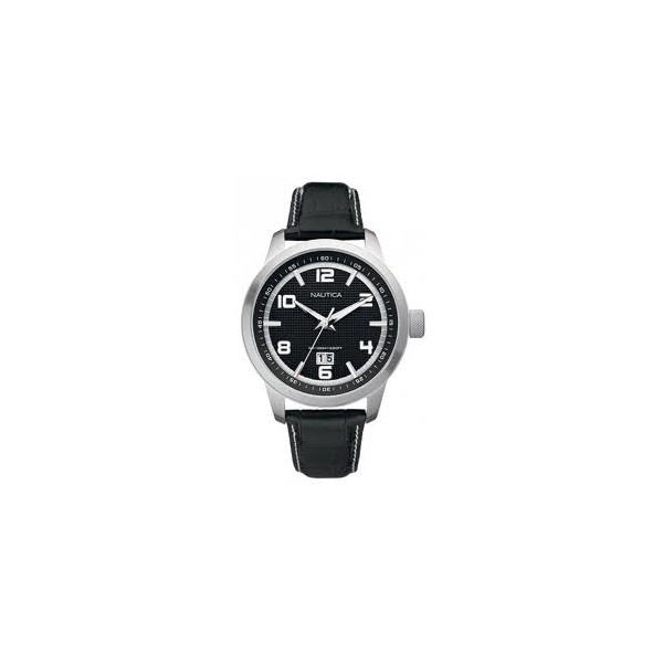 Nautica A13551G Black Dial and Black Leather Strap Mens Watch