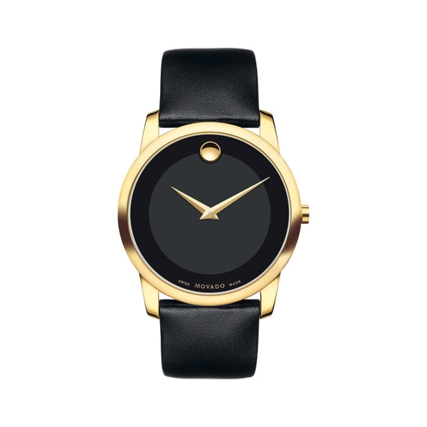 Movado Black Dial Leather Men's Watch 0606876