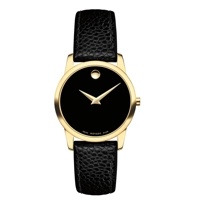 Movado Classic Black Dial Leather Ladies Watch..