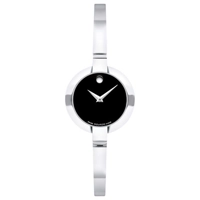 Movado Bela Black Dial Stainless Steel Bangle ..