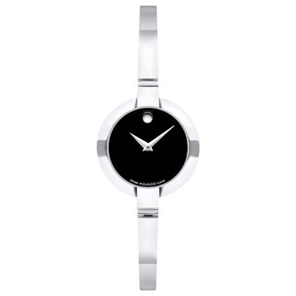 Movado Bela Black Dial Stainless Steel Bangle Ladies Watch 0606595