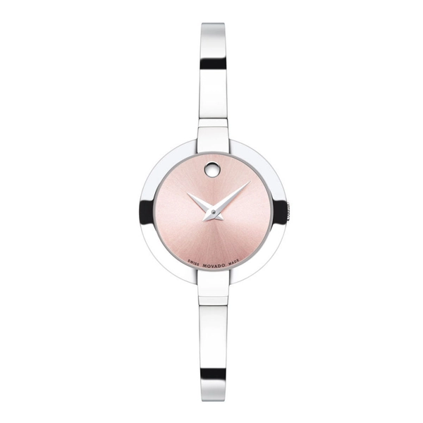Movado Bela Pink Dial Stainless Steel Bangle Ladies Watch 0606596