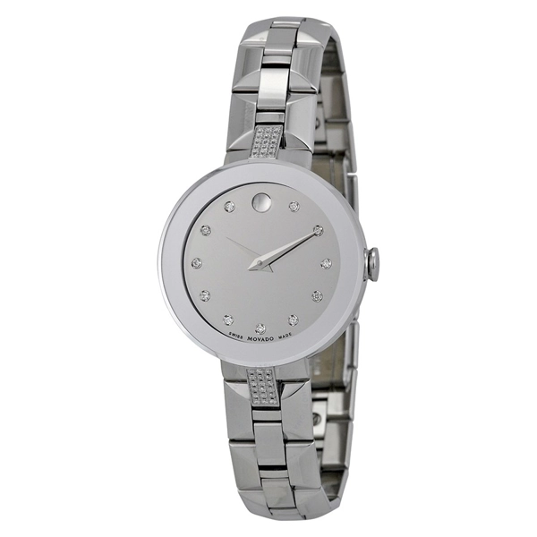 Movado Sapphire Silver Diamond Dial Ladies 0606815 Watch