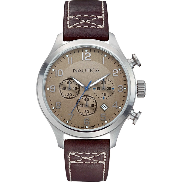 Nautica A14698G Brown Calf Leather Strap men's Chronograph watch