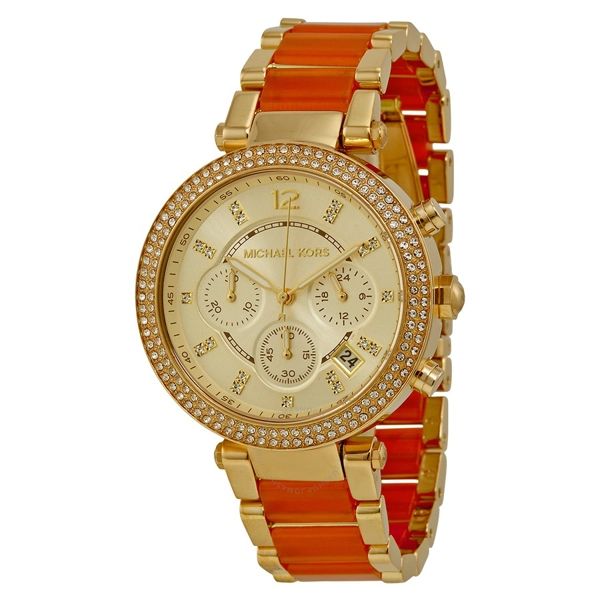 Michael Kors MK6139 Gold-tone and Orange Acetate Ladies Watch