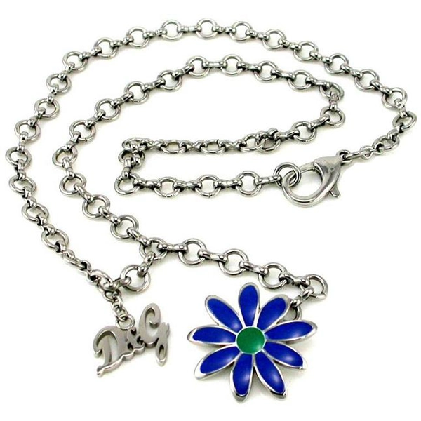 D&G DJ0429 Silver Chain Pendant Necklace Blue Flower Charm