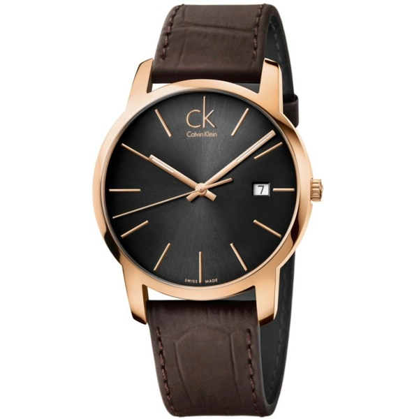 Calvin Klein K2G2G6G3 Mens City Black Dial Brown Leather Watch