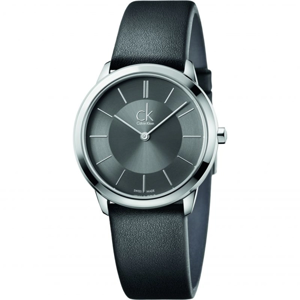 Calvin Klein K3M221C4 Minimal Watch Black Leather Strap Womens Watch