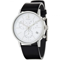 Calvin Klein K7627120 Silver Dial Black Leathe..