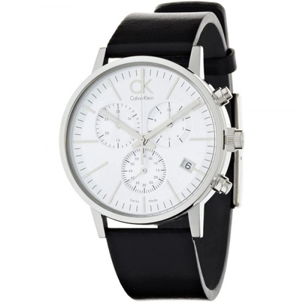 Calvin Klein K7627120 Silver Dial Black Leather Strap Watch For Men