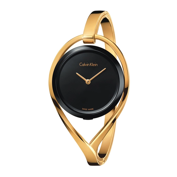 Calvin Klein K6L2M411 Black Dial Gold-Tone Bangle Ladies Watch