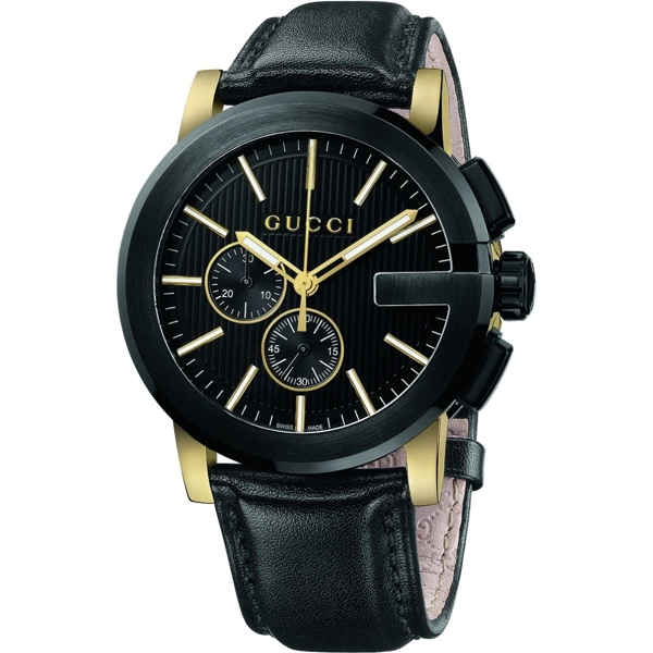 Gucci YA101203 G-Chrono Black Dial Black Leather Men's Watch