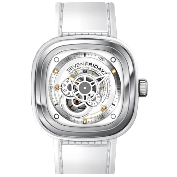 Sevenfriday p1-02 Bright Stainless Steel White Leather Men’s Watch