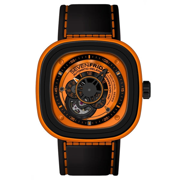 Sevenfriday p1-03 Orange Stainless Steel Black Leather Men’s Watch