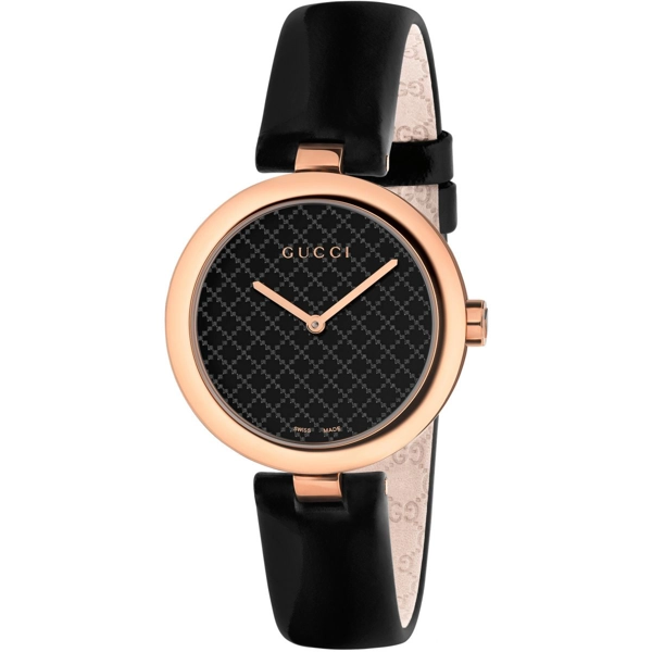 Gucci YA141401 Diamantissima Black Dial Black Leather Ladies Watch