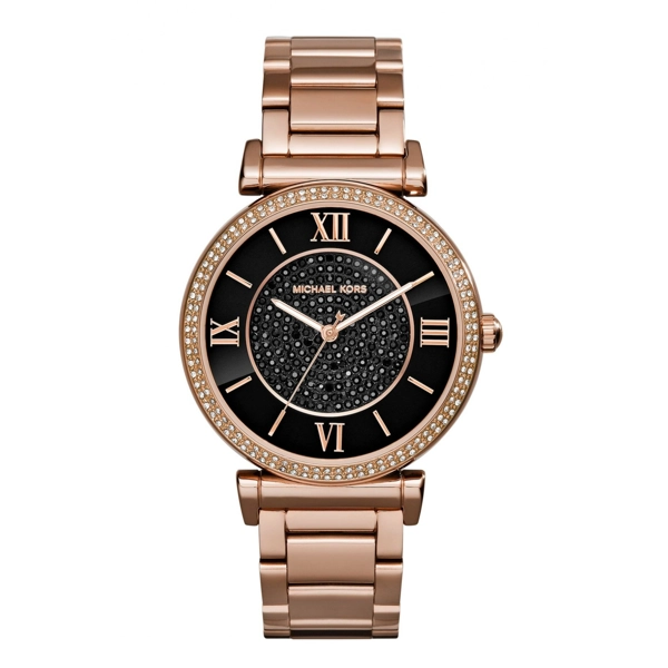 Michael Kors MK3356 Catlin Black Crystal Dial Rose Gold Ladies Watch