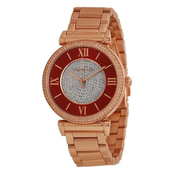 Michael Kors MK3377 Red Crystal Dial Rose Gold Plated Ladies Watch