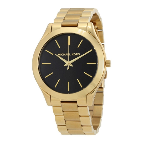Michael Kors MK3478 Slim Runway Black Dial Gold Tone Ladies Watch