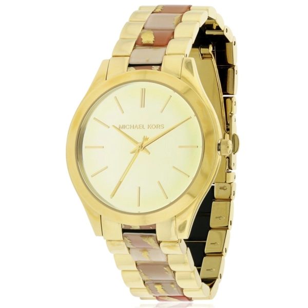 Michael Kors MK4300 Runway Gold Dial Zebra Acetate Ladies Watch