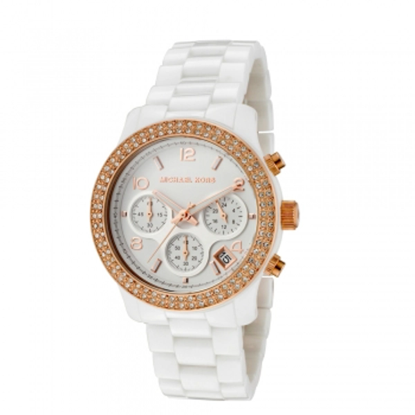 Michael Kors MK5269 White Ceramic Crystal Dial Gold Tone Ladies Watch