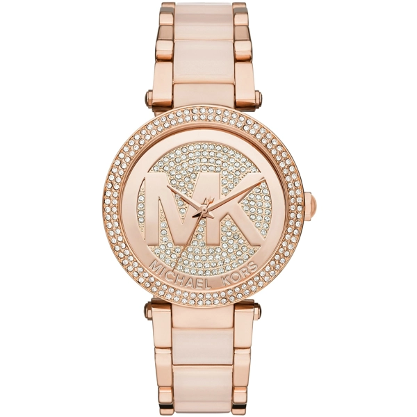 Michael Kors MK6176 Parker Rose Gold Glitz Logo Dial Ladies Watch