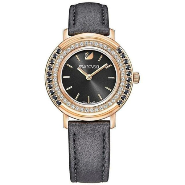 Swarovski 5243047 Playful Lady Gray Leather Black Dial Ladies Watch