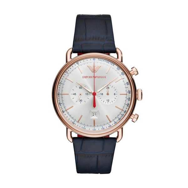 Emporio Armani AR11123 Silver Dial Blue Leather Strap Men's Watch