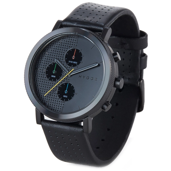 Hygge MSL2204BCBK Black Leather Strap Mens Watch