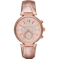 Michael Kors MK2445 Rose Gold Dial Leather Str..