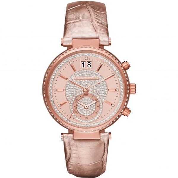 Michael Kors MK2445 Rose Gold Dial Leather Strap Ladies Watch